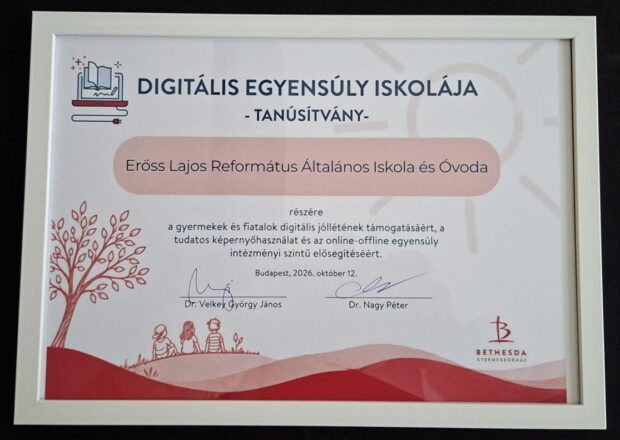 „Digitális Egyensúly Iskolája” elismerés